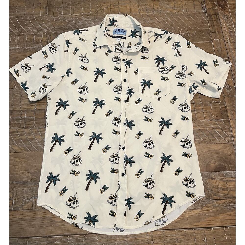 VSTR Men’s Tropical Shirt Palm Tree And Skull Drink All Over Print Size Medium